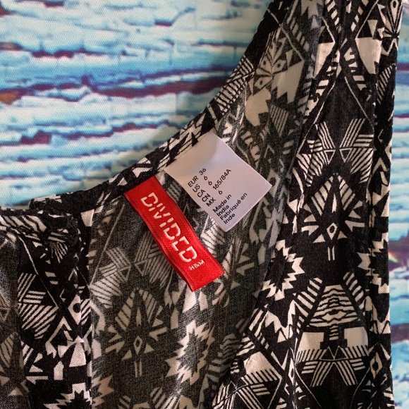 5 for $25 - Divided Black and White Abstract Print Sundress - Picture 3 of 6